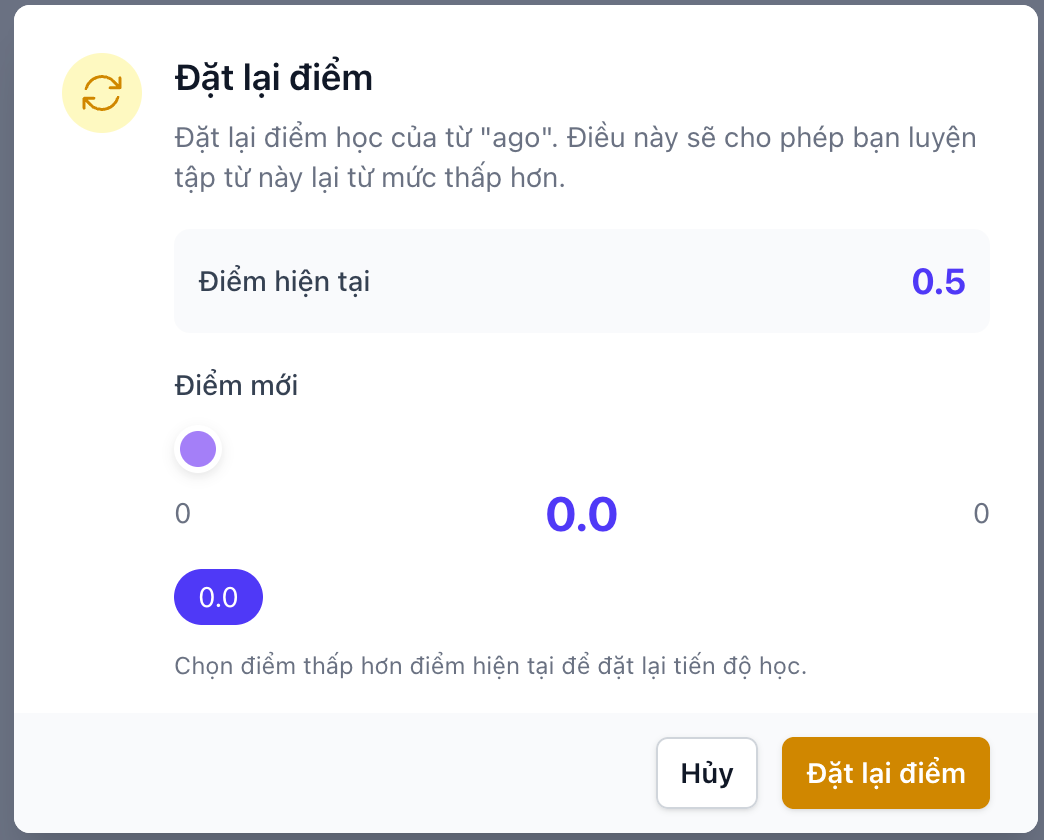 Tính năng đặt lại điểm thông thạo