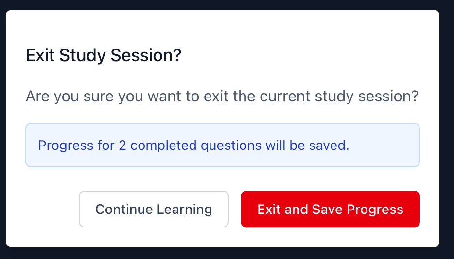 Modal xác nhận thoát hỏi hoàn thành và lưu hoặc hủy