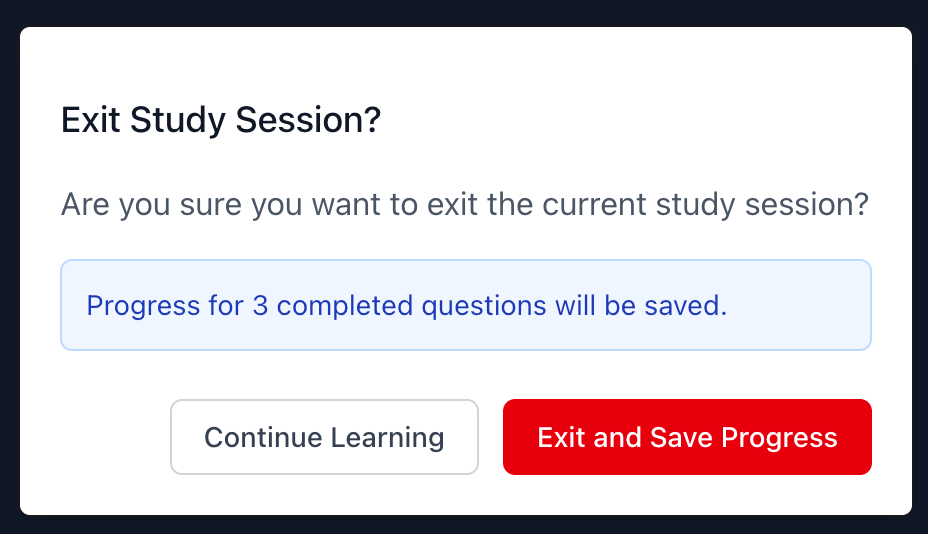 Modal xác nhận thoát hỏi hoàn thành và lưu hoặc hủy